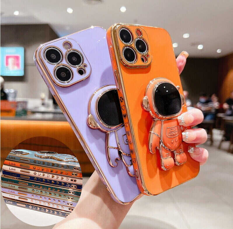 For iPhone 13 12 Pro Max 11 XR XS X 7 8 Plating Silicone 3D KickStand Case Cover