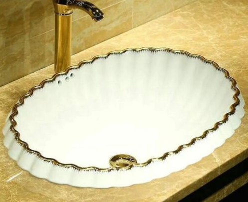 Oval Semi Counter Wash Basin with Overflow Bathroom Sink White Porcelain Ceramic