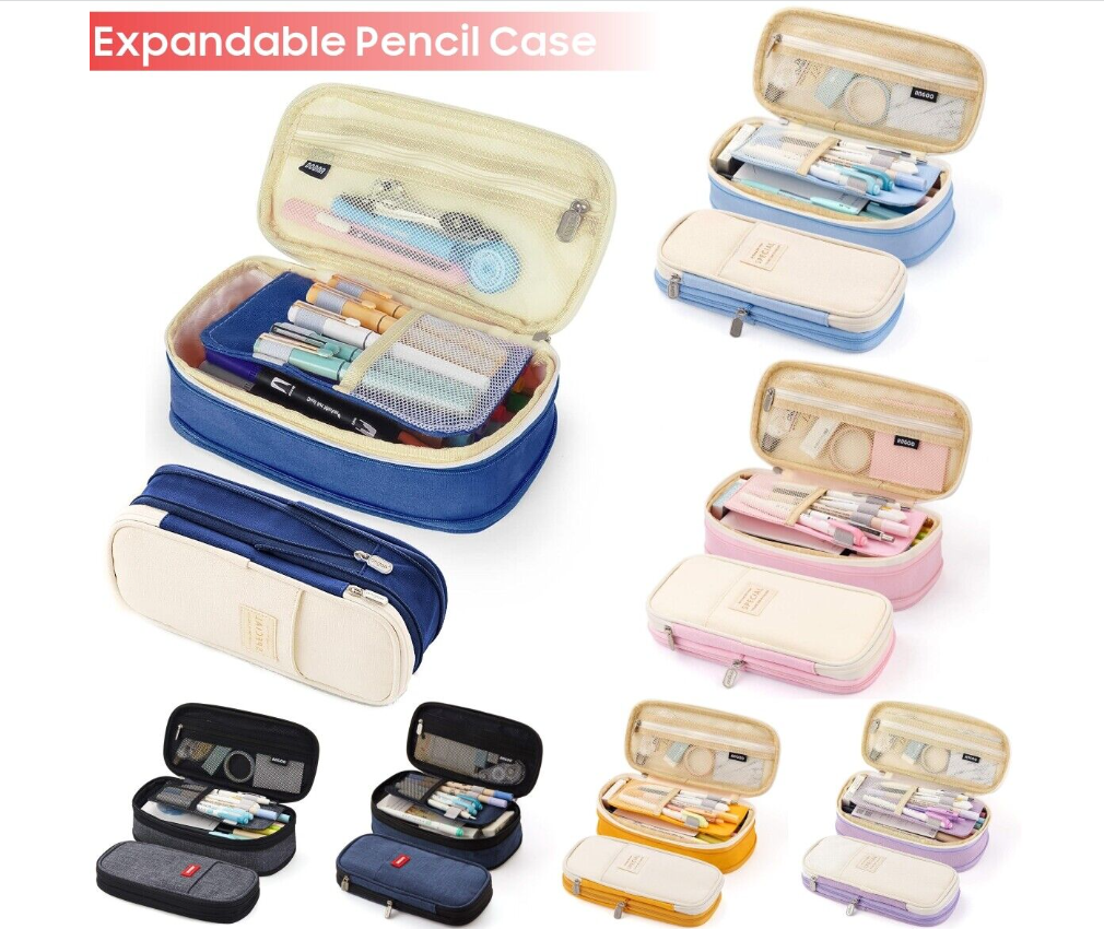 Large Capacity Pencil Case Double Open Pen Pouches Makeup Bag Storage Stationery